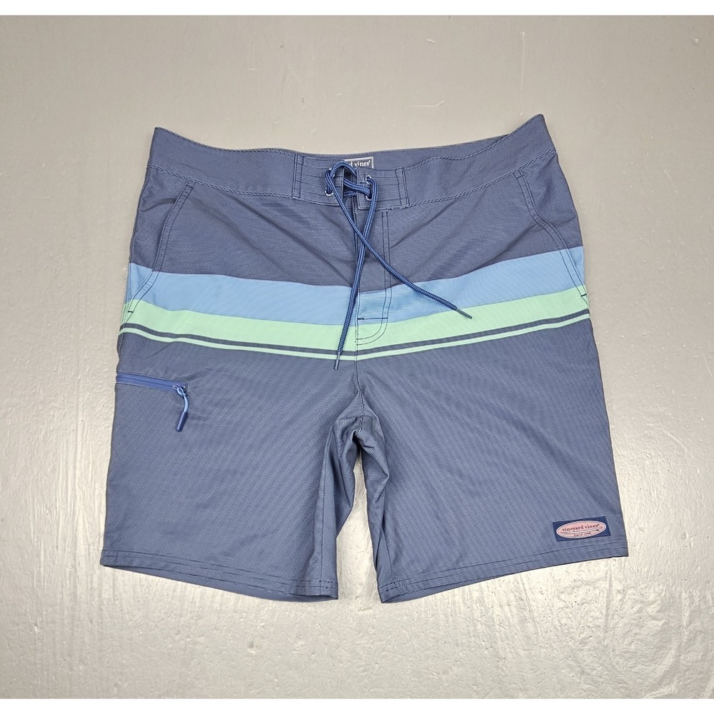 Vineyard Vines Performance Board Shorts Mens 35 Blue Swim Trunks Striped‎